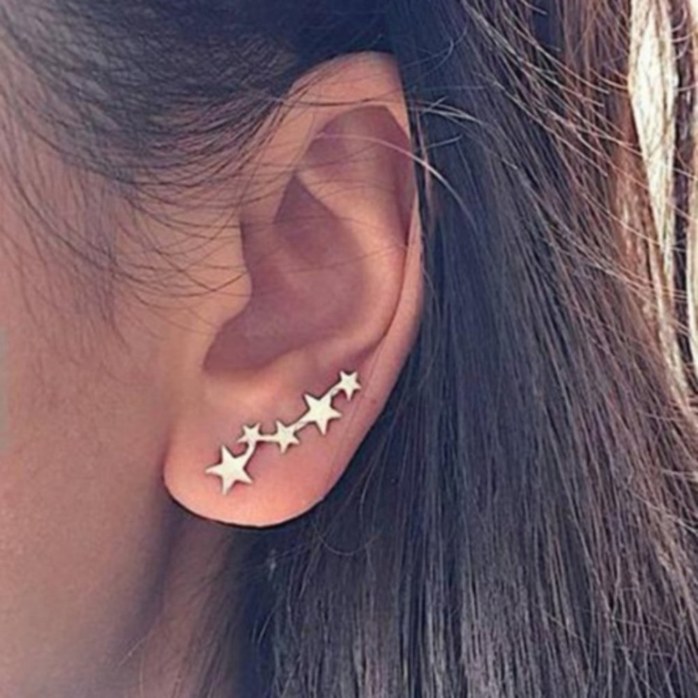 Boho Gold Stars Climber Crawler Stud Earrings